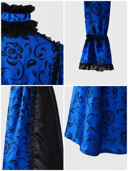 Long vintage-style dress with a floral pattern