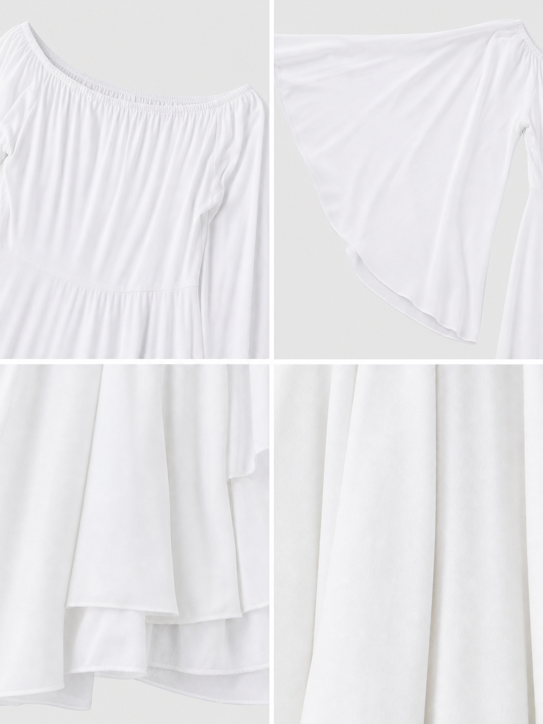 White Dress with a Square Neckline and Wide Sleeves