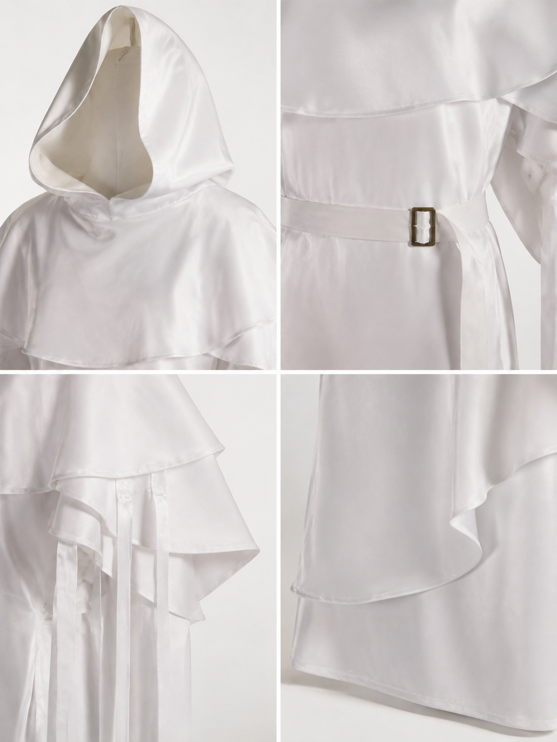 White Stage Costume with Hood and Belt for Cosplay detail view