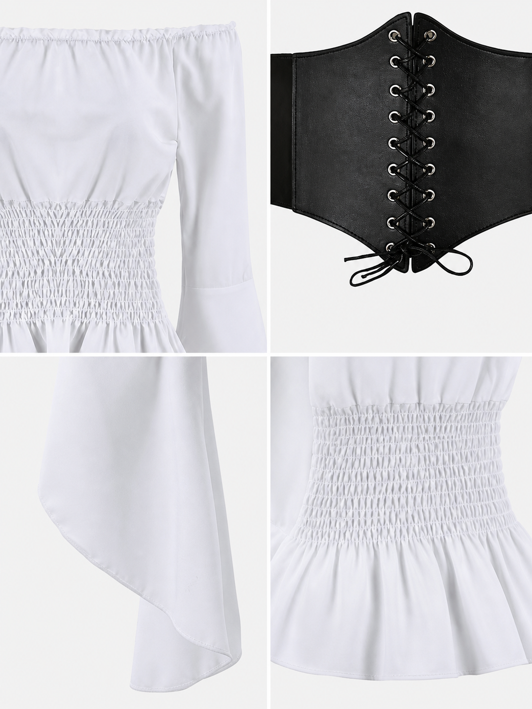 Off-the-Shoulder Blouse with Belt, Vintage Style