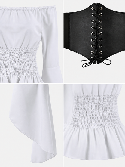 Off-the-Shoulder Blouse with Belt, Vintage Style