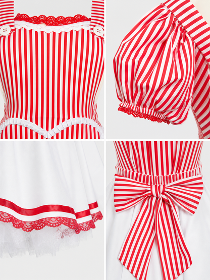 Cosplay costume dress with a striped bodice