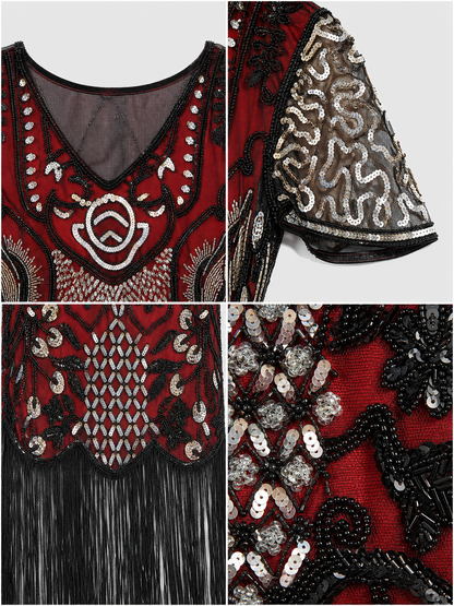 Flapper-Style Dress with Sequins and Fringe