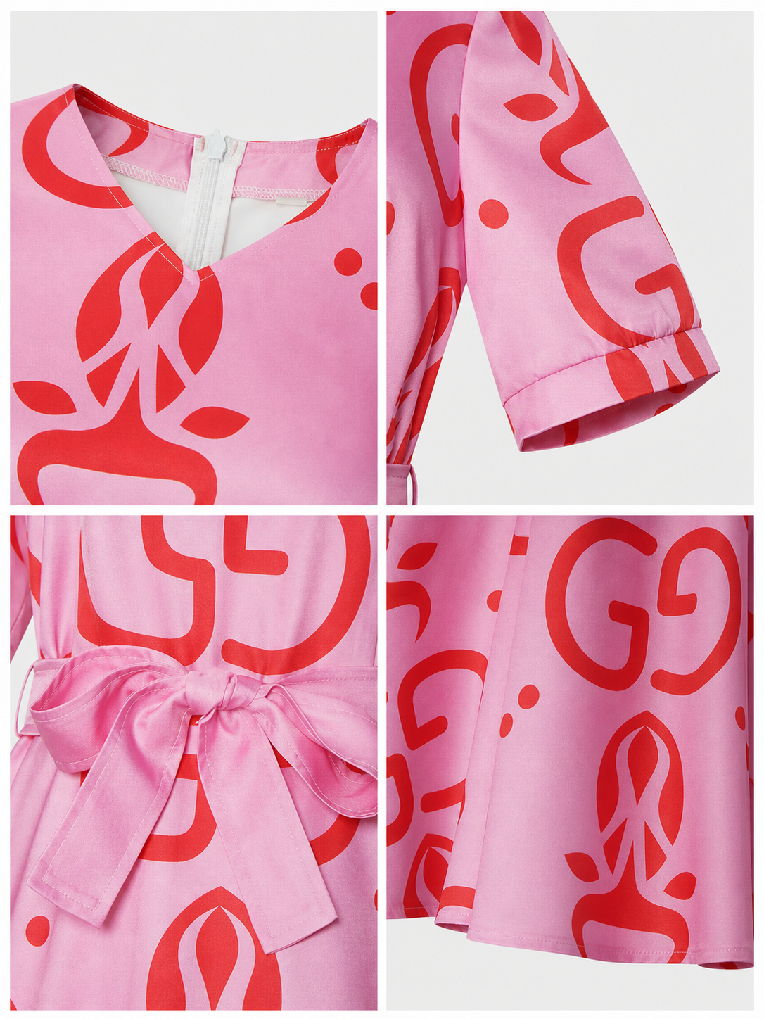Cosplay dress with print and belt, short sleeves