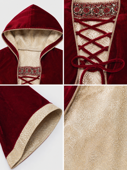 Red Carnival Dress with Hood and Lacing