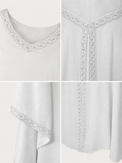 White Maxi Dress with Embroidery and Flared Sleeves