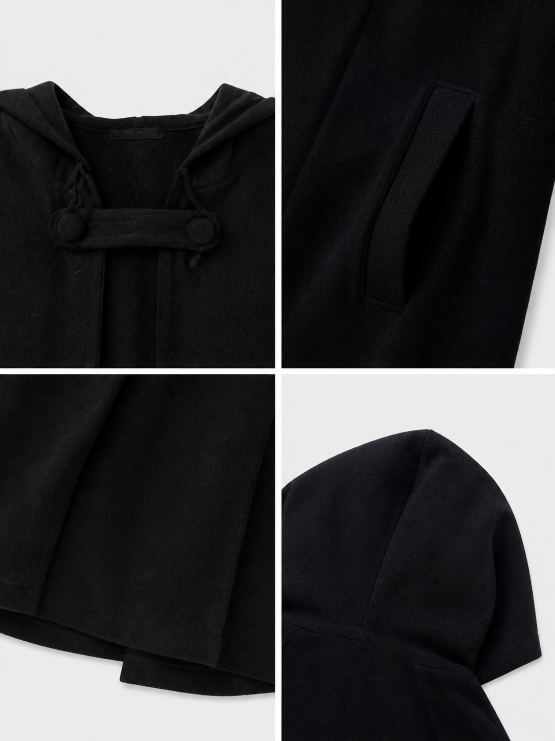 Long Black Hooded Cape with Clasp