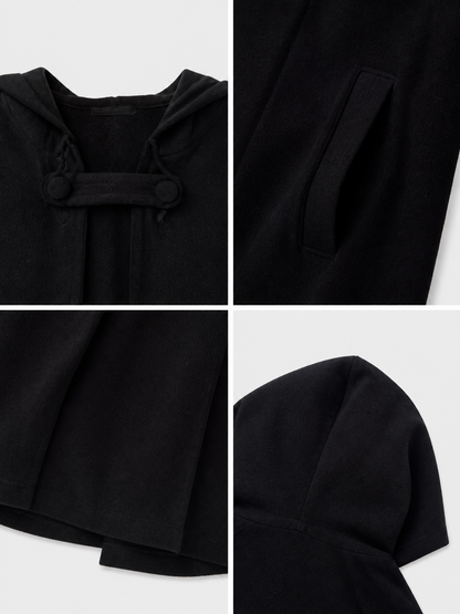 Long Black Hooded Cape with Clasp