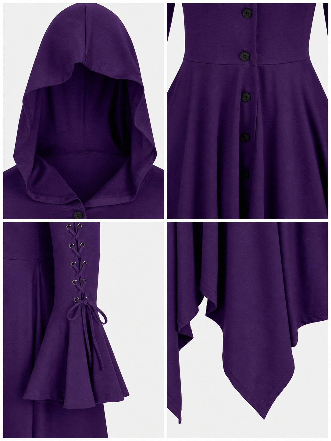 Gothic Hooded Dress with Flare and Asymmetry