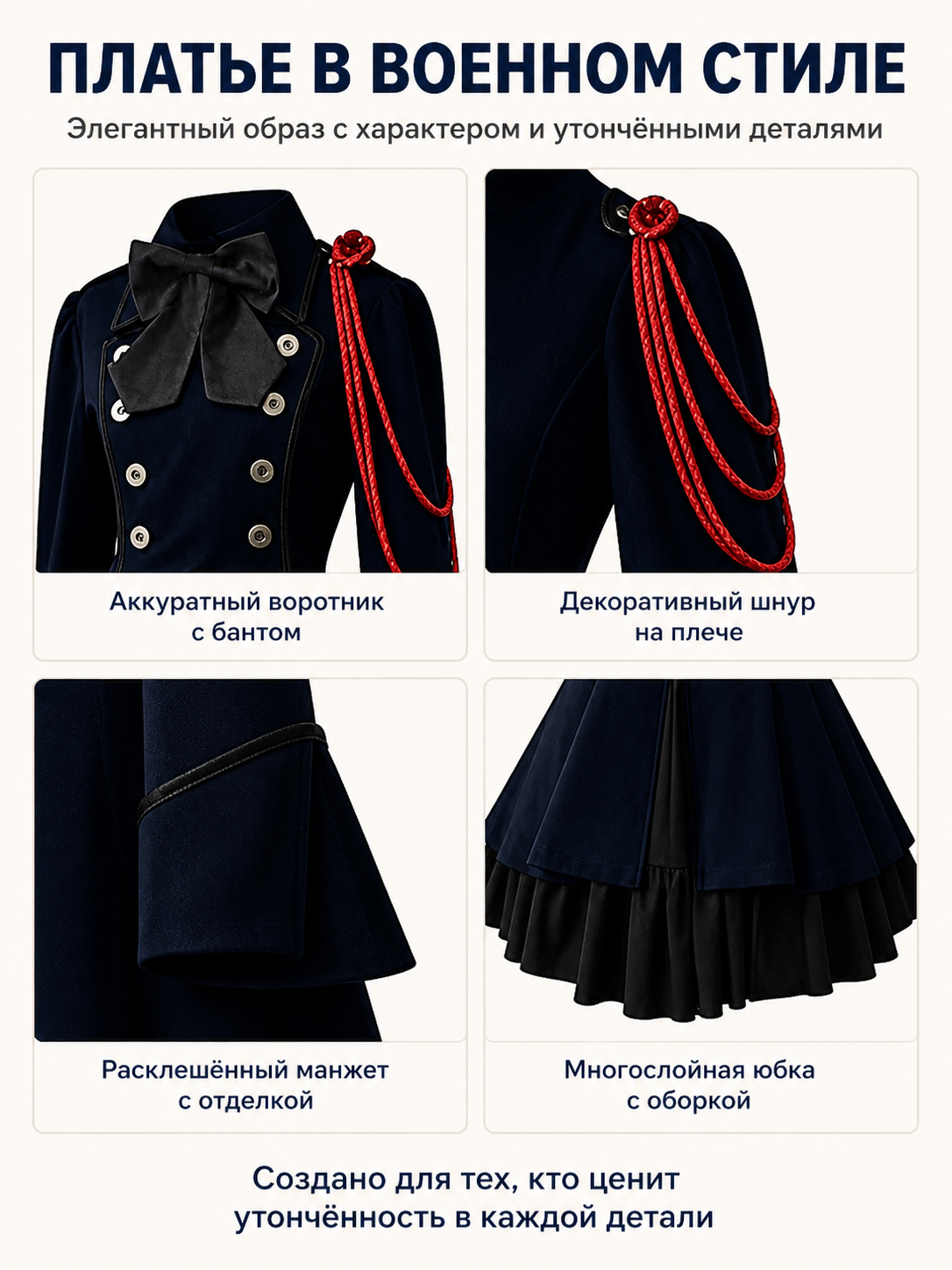 Gothic Dress with Bow and High Collar detail view