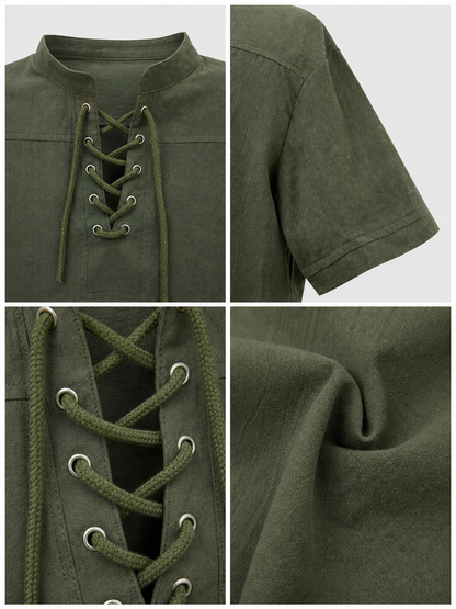 Stand-Collar Shirt with Lacing