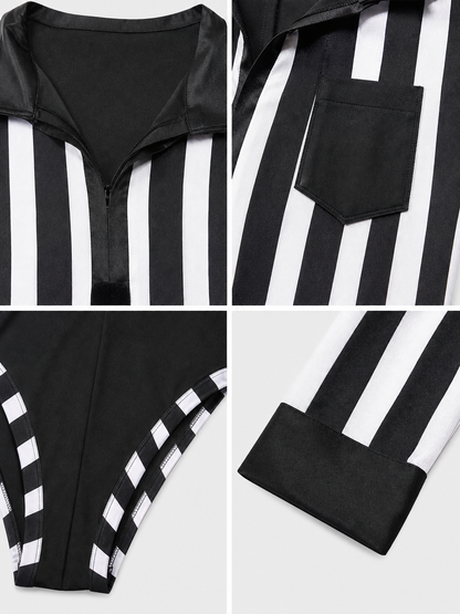 Striped Judge Costume Jumpsuit with Collar