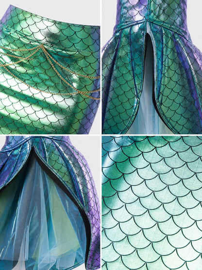 Mermaid Skirt with Scale Print and Mesh Bottom detail view