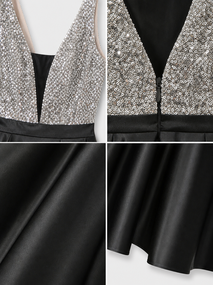 Long Evening Dress with a Deep V-Neckline