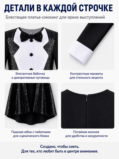 Sequin and Bow Tuxedo-Style Dress detail view
