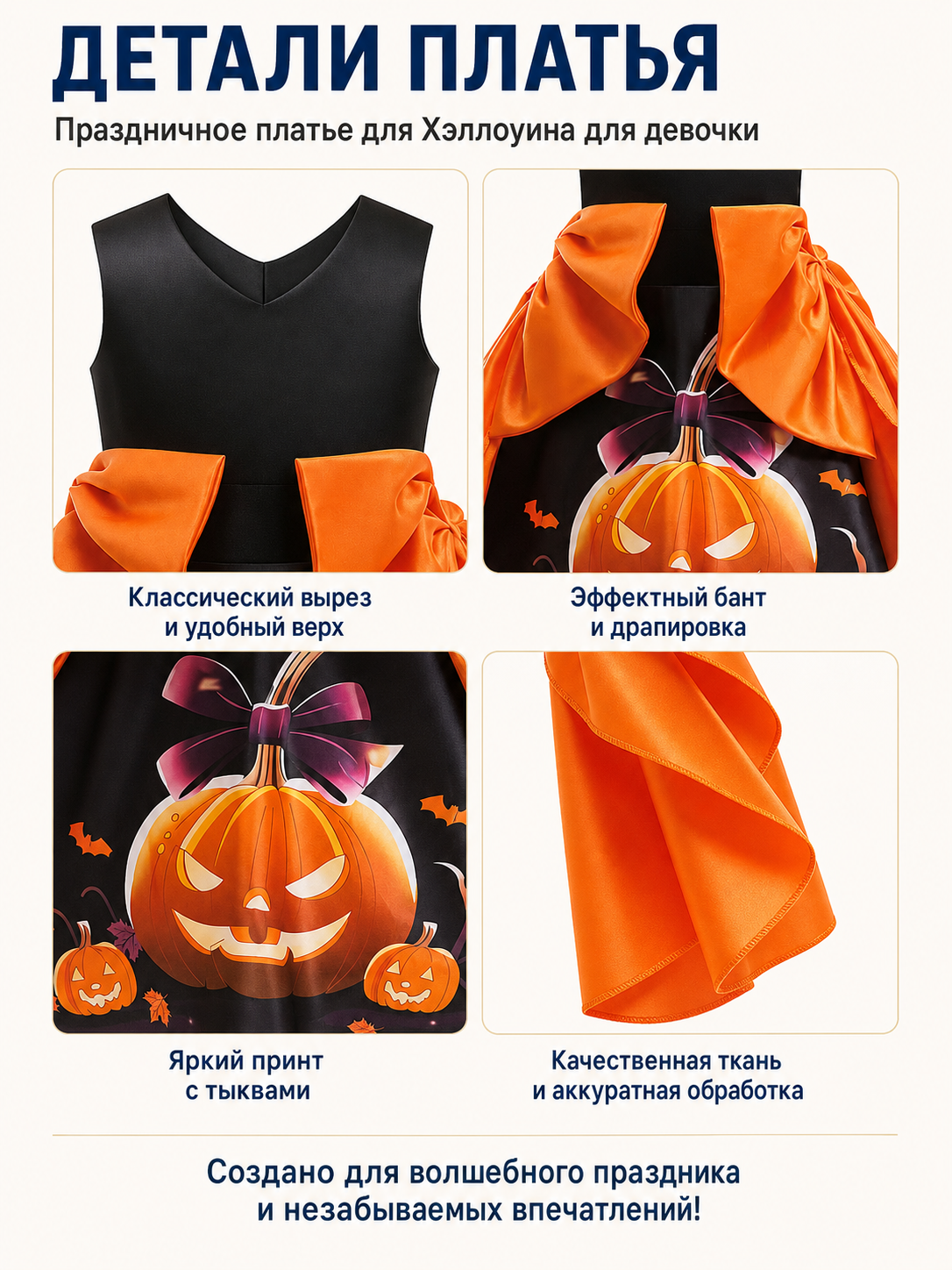 Halloween Cape Dress with Pumpkin Print product detail composite