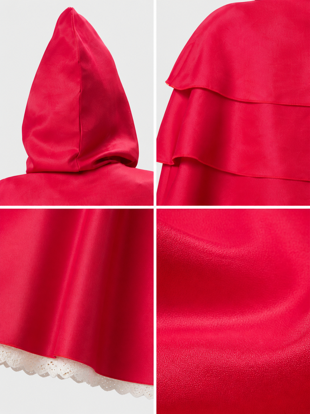 Red Hooded Cape with Triple Ruffles detail view