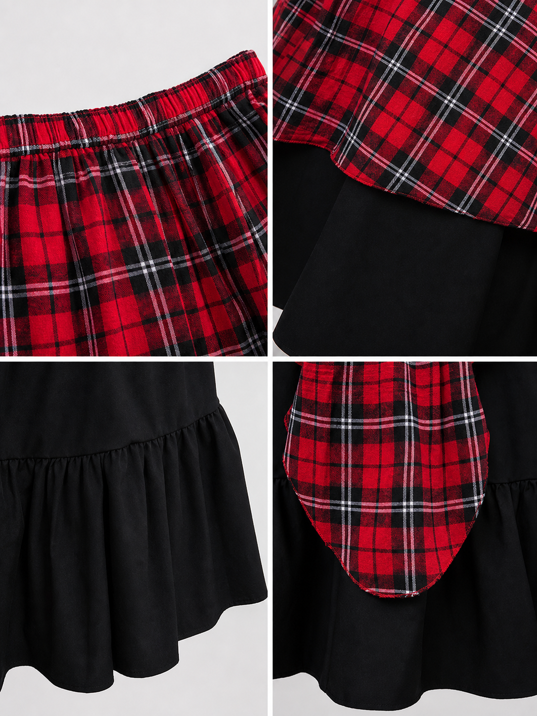Tiered Asymmetrical Plaid Skirt