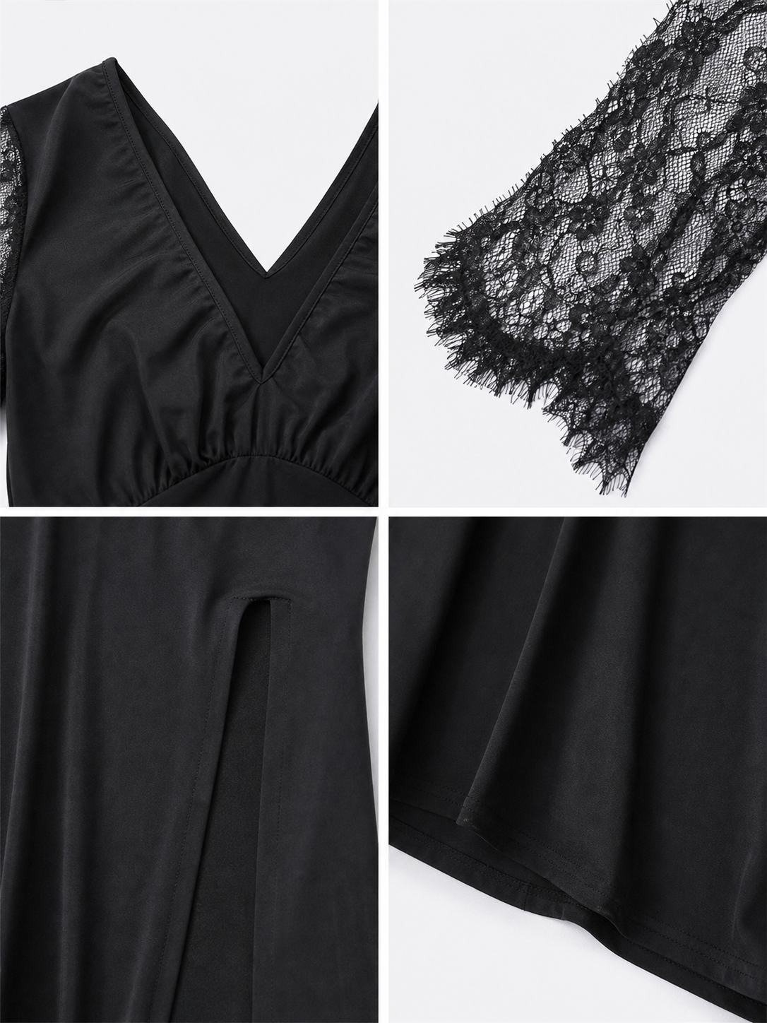Black Long Dress with Lace Sleeves