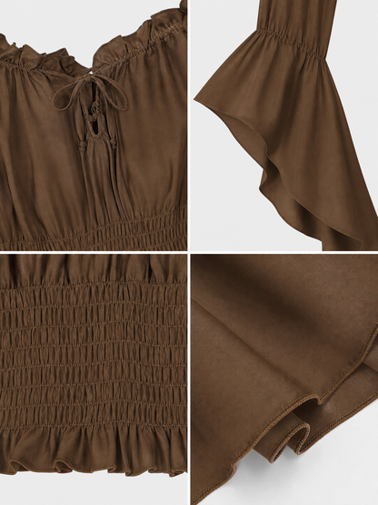 Cropped Ruffled Blouse with Front Tie