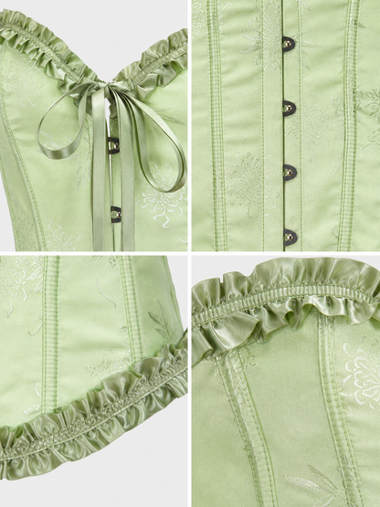 Light Green Corset Top with Ruffles and Lacing