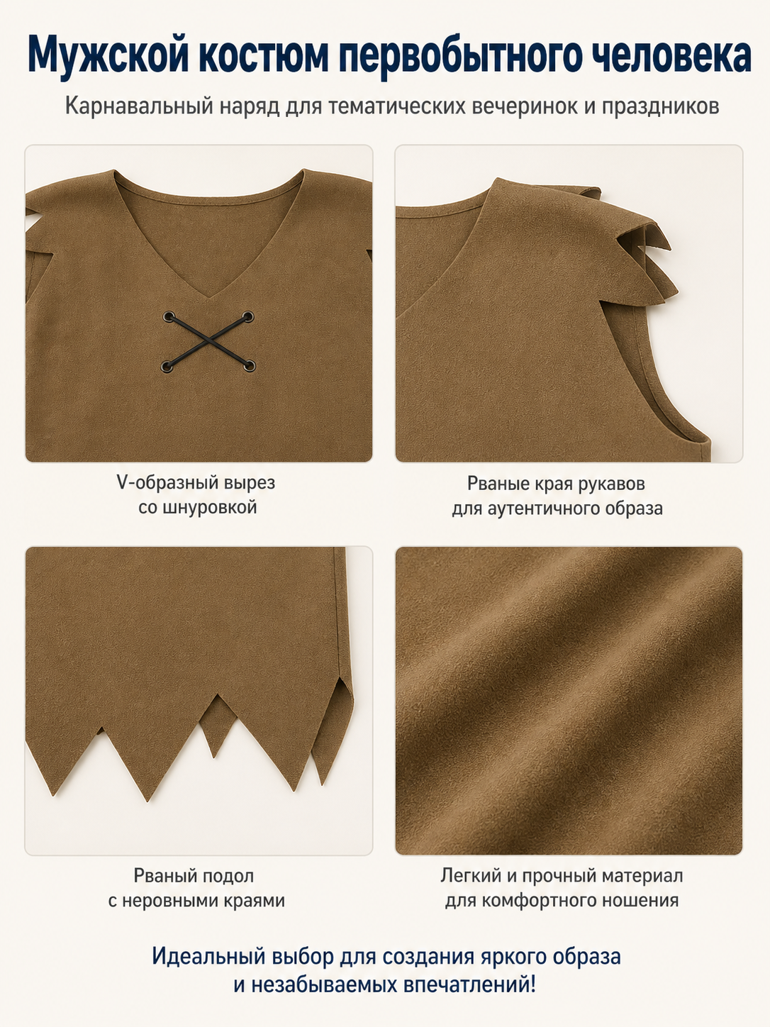 Sleeveless Caveman Costume for Halloween detail view