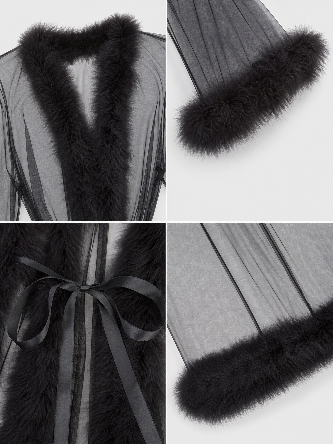 Long Robe with Open Front and Fluffy Trim detail view