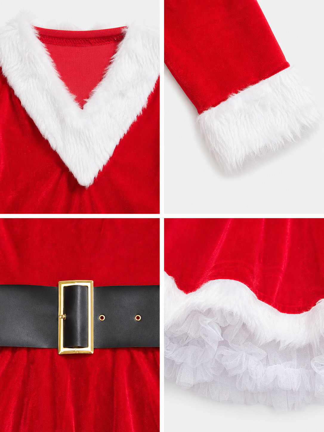 New Year's costume dress with white trim and a belt