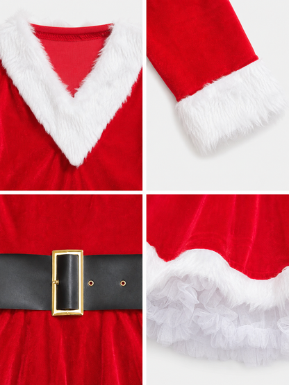 New Year's costume dress with white trim and a belt