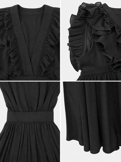 Floor-Length Evening Dress with a Deep V-Neckline