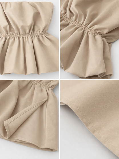 Strapless Peplum Bustier Top, Beige