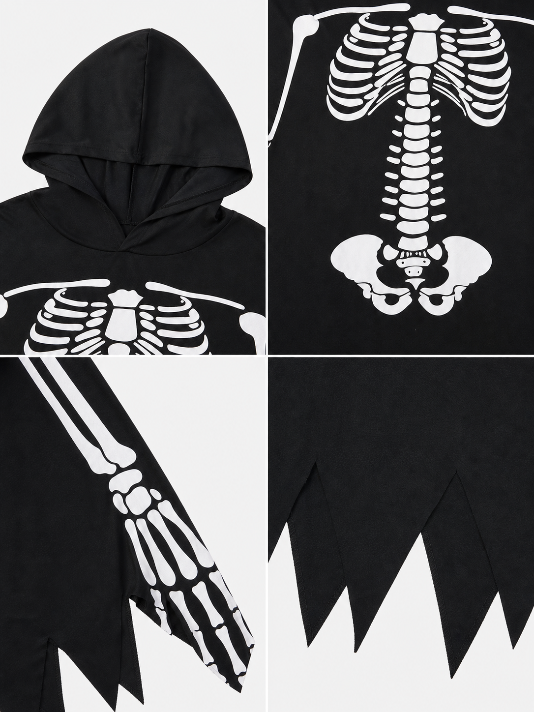 Black Hooded Cape with Skeleton Print detail view