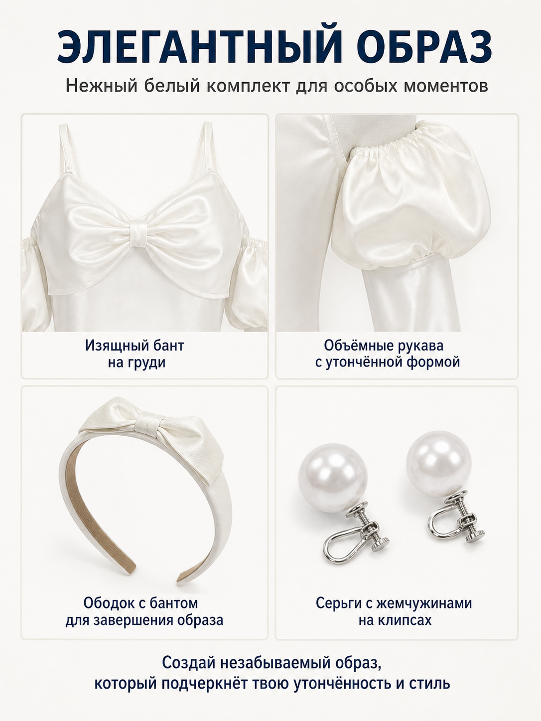 White Cosplay Costume with Bow and Wig detail view
