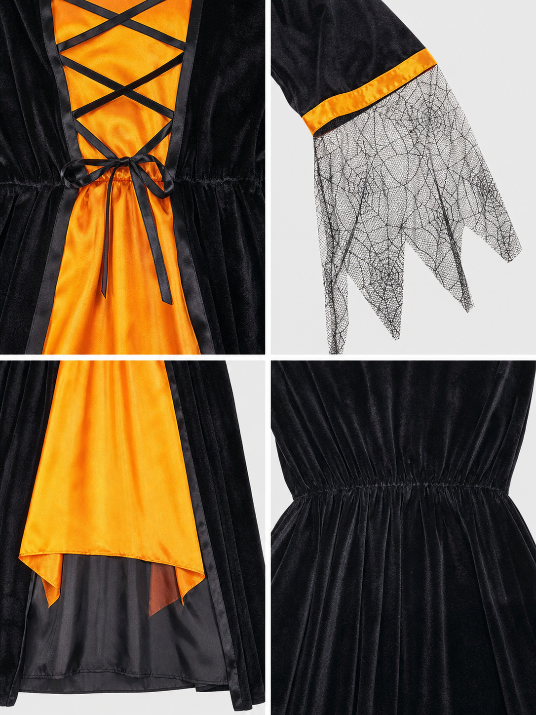 Halloween witch costume with dress and hat detail view 2