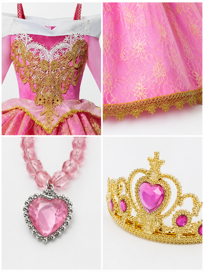 Pink and Gold Princess Costume with Accessories detail view