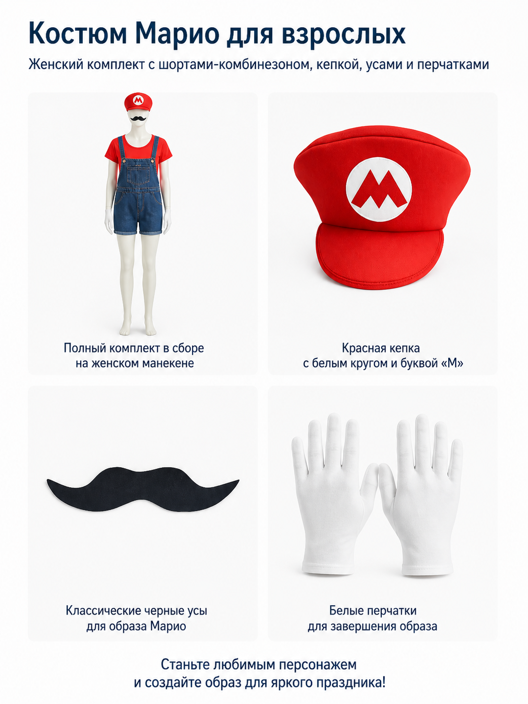 Mario Costume with T-Shirt and Bib Overalls detail view