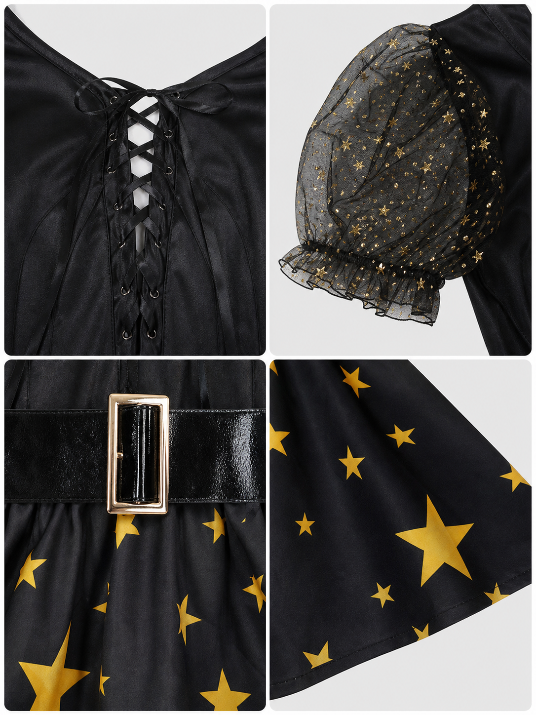 Black Witch Cosplay Dress with Stars