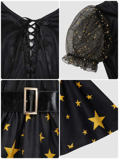 Black Witch Cosplay Dress with Stars