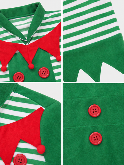 Striped Christmas Elf Costume, Festive Set