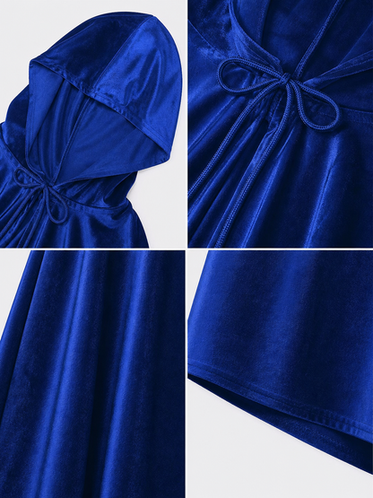 Velvet Hooded Cape, Royal Blue detail view
