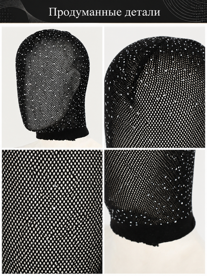 Black Cosplay Mask with Silver Dots for Halloween detail view