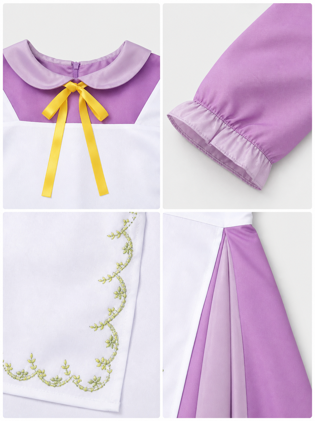 Purple dress costume with apron and bonnet