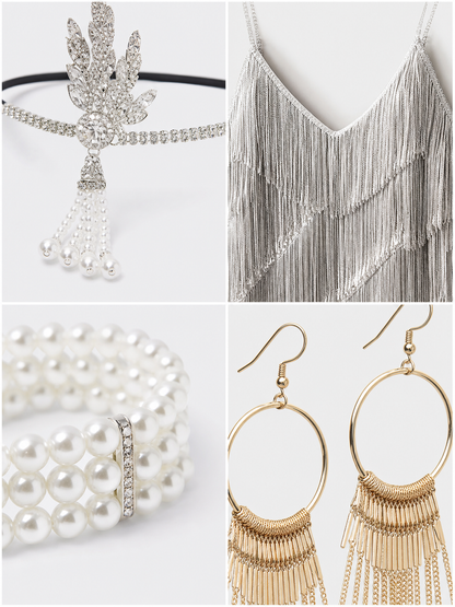 1920s-Style Fringe Dress with Accessory Set