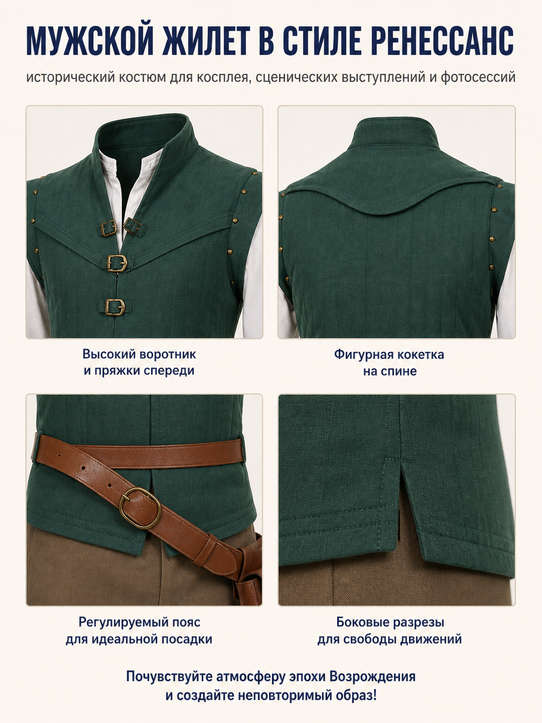 Flynn Rider Cosplay Costume with Vest and Pants detail view