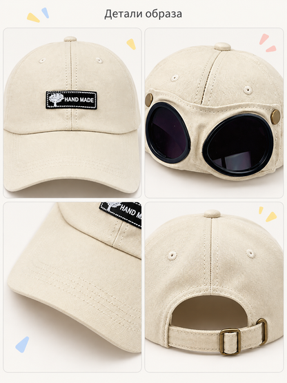 Light beige acrylic kids' baseball cap with patch