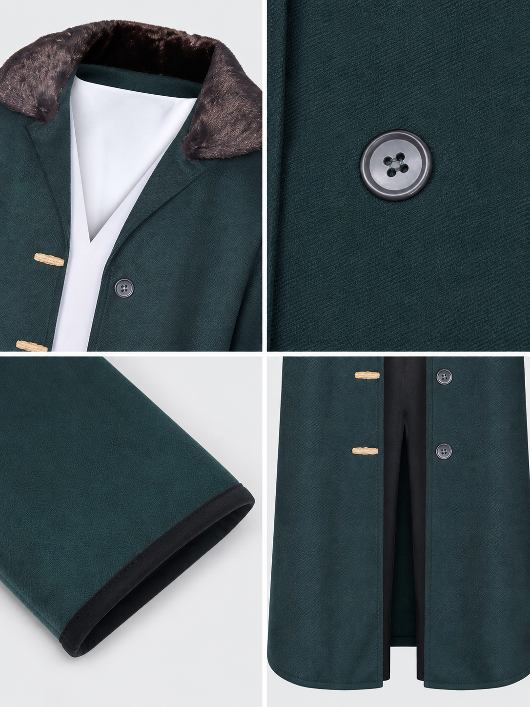 Green Long Coat with Fur Collar for Cosplay