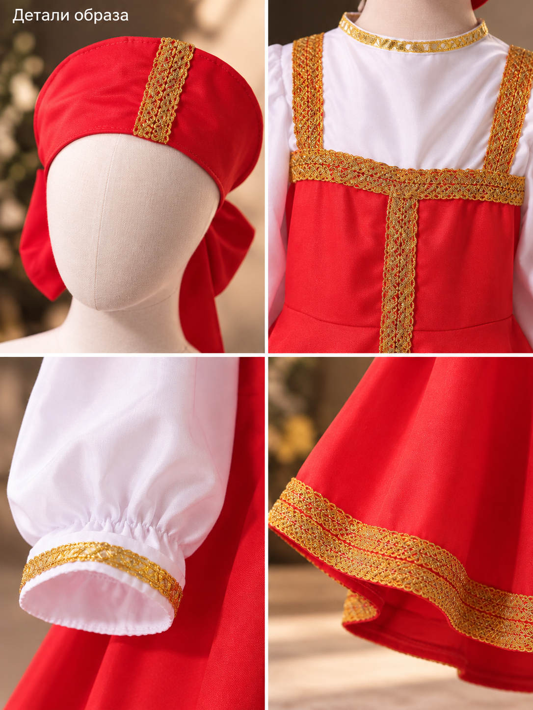 Red Folk Costume with Headpiece detail view