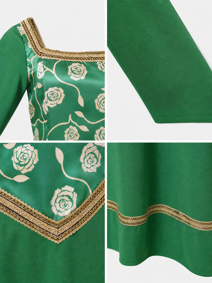 Green Fiona Cosplay Dress with Gold Decoration