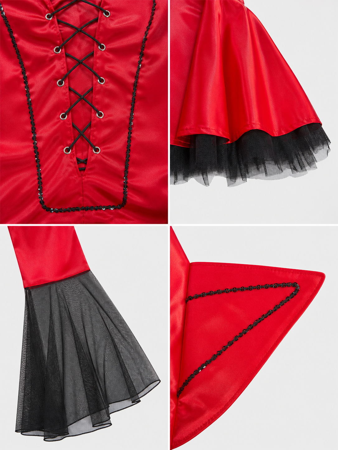 Vampire Costume with Horns and Trident, Red and Black detail view