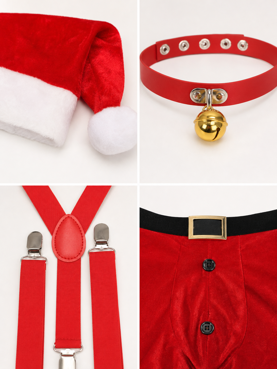 Red Christmas Shorts with White Trim and Suspenders